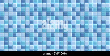 Pool wall texture. Mosaic seamless tile pattern. Abstract square kitchen closeup interior illustration. Swimming or shower glossy detail grid. 3d decorative art architecture for indoor concept Stock Vector