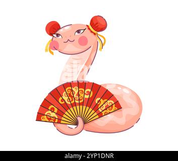 Year of the Snake Holding a Fan Isolated Coloring Stock Vector Image ...
