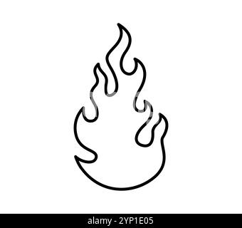 Y2k tattoo of fire flame. Isolated vector black and white outline fire icon representing energy, passion, warmth. Monochrome blaze symbol of infernal gothic aesthetics, hell, light or rebellion spirit Stock Vector