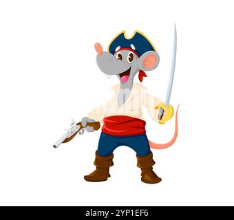 Cartoon rat or mouse animal pirate and corsair character. Isolated vector charming and brave rodent sailor or captain kids story personage with sword and gun, ready for adventure on the high seas Stock Vector