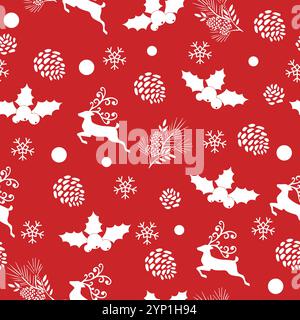 Beautiful simple Christmas seamless pattern with silhouette of gorgeous deers and snowflakes. Amazing winter holiday wallpaper for your design. Stock Vector