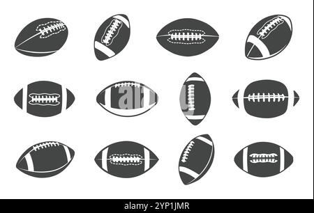 American football ball vector set, Football silhouette, American football ball silhouette, Sports ball silhouette, American football vectors Stock Vector