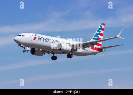 Los Angeles, United States - October 11, 2024: American Airlines Boeing 737-8 MAX airplane at Los Angeles International Airport in the United States. Stock Photo