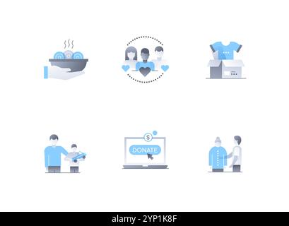 Donations to those in need - flat design style icons set Stock Vector