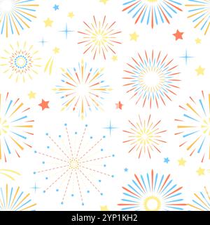 Fireworks pattern. Festival color sparks seamless print. Vector illustration Stock Vector