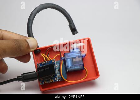Lock made using 3d printed technology controlled by microcontroller and servo with OLED display Stock Photo