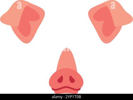 Pig ears and nose cartoon photo filter or mask elements isolated on white background Stock Vector