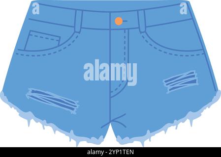 Jeans shorts with ripped denim. Textured clothes icon isolated on white background Stock Vector