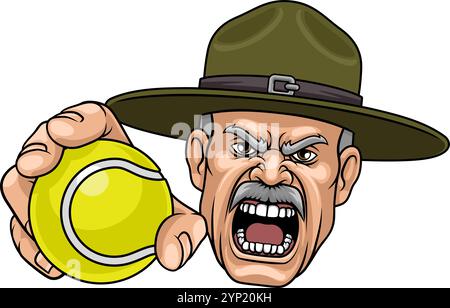 Drill Instructor Sergeant Bootcamp Tennis Mascot Stock Vector