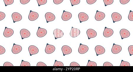 Seamless Fig Pattern with Pink and Navy Sliced Figs on White Background, Ideal for Food-Themed Packaging, Textile Design, Wallpapers, and Digital Prints Stock Vector
