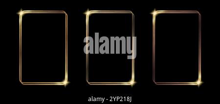 Sparkling golden frames on black background. Luxury golden borders in art deco style. Vector illustration Stock Vector