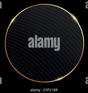 Luxury background with shiny golden frame circle. Sparkling olden round border on black background. Vector illustration Stock Vector