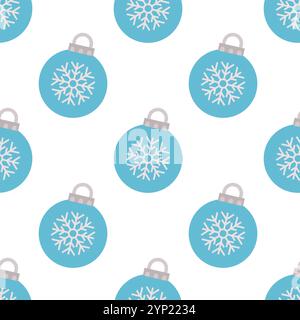 Seamless Pattern with Blue Christmas Ball with snowflake. Vector illustration Stock Vector