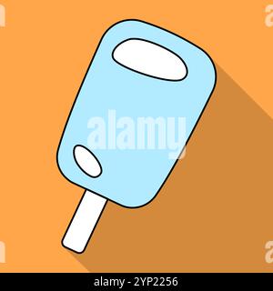 Vector illustration of ice cream on a wooden stick in flat style isolated on orange background with shadow. Vector illustration Stock Vector