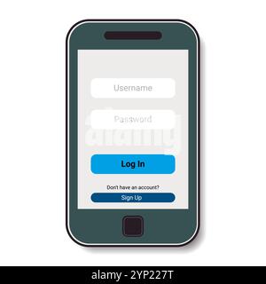 Mobile phone with authorization on the screen. Vector illustration Stock Vector