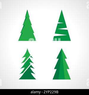 Set of four green Christmas tree. Vector illustration. Stock Vector