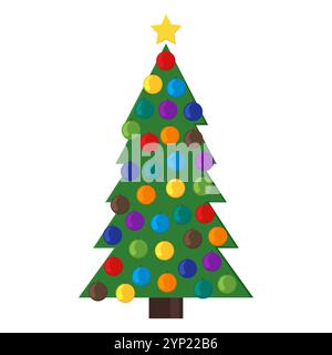 Christmas tree with Christmas balls and a star on the top. Vector illustration. Stock Vector