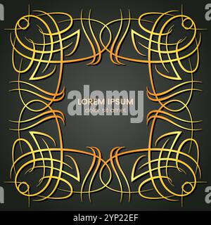 A square golden monogram element on a dark background. Vector illustration. Stock Vector