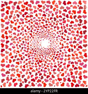 Abstract background with red hearts. Swirling red hearts on a white background. Vector valentine and wedding illustration. Stock Vector