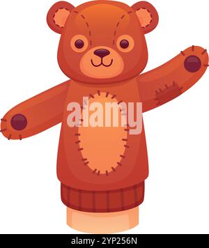 Bear sock doll. Textile animal theater glove isolated on white background Stock Vector