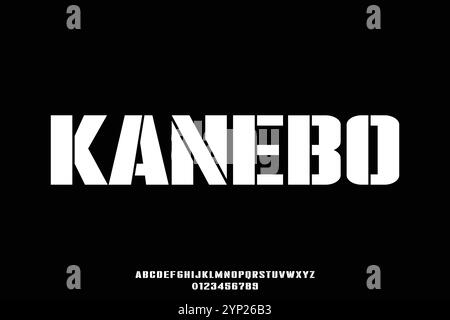 Strong bold sans serif stencil style alphabet display font vector. Modern abstract typeface Stock Vector
