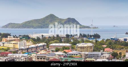 Port of Victoria aerial view photography taken on a summer day, Seychelles Stock Photo