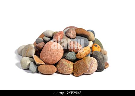 Colorful pebbles against a white background Stock Photo