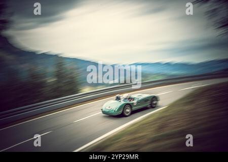 Jaguar C-Type at Classic Car Race, Jochpass Oldtimer Memorial, Germany Stock Photo