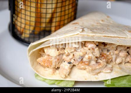 Close-up of a creamy chicken wrap Stock Photo