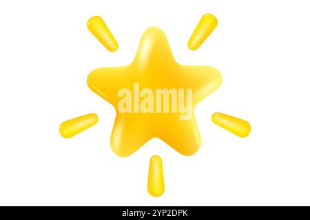 Vector icon of yellow star in realistic 3D style. Achievements for games or customer rating feedback of website. Vector illustration of star in kawaii Stock Vector