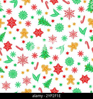 Seamless Christmas Elements, Hand Drawn Xmas, New Year Pattern Stock Photo