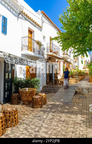 Restaurants at Sant Joan de Labritja, Ibiza, Balearic Islands, Spain, Mediterranean, Europe Stock Photo