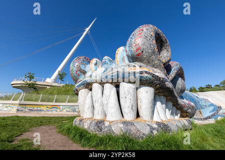 Mythical serpent Bella, the Beithir sculpture, Stockingfield Bridge, Forth and Clyde Canal, Glasgow, Scotland, United Kingdom, Europe Stock Photo