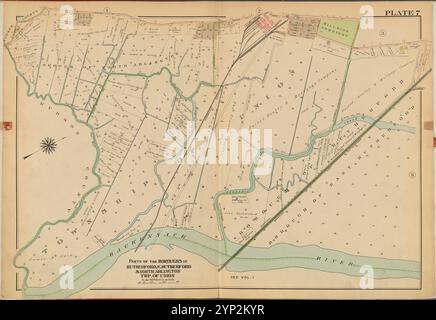 Bergen County, V. 2, Double Page Plate No. 7 [Map bounded by Schuvler Ave., Newark Ave., Orient Way, Hackensack River, Hudson County] 1912 - 1913 Stock Photo