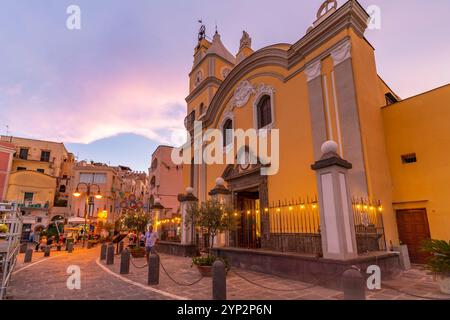 View of Church of Santa Maria della Pieta at dusk, Procida, Phlegraean Islands, Gulf of Naples, Campania, Southern Italy, Italy, Europe Stock Photo