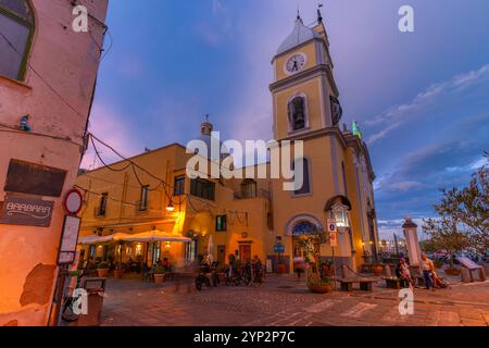 View of Church of Santa Maria della Pieta at dusk, Procida, Phlegraean Islands, Gulf of Naples, Campania, Southern Italy, Italy, Europe Stock Photo