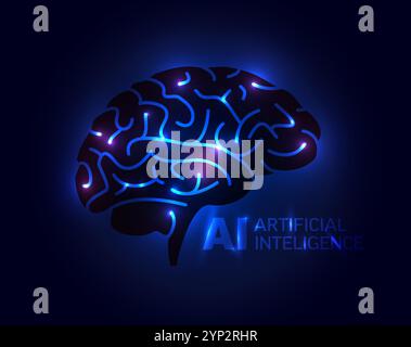Artificial inteligence conceptual ilustration in fresh modern style with brain and place for your content. AI artificial inteligence banner header soc Stock Vector