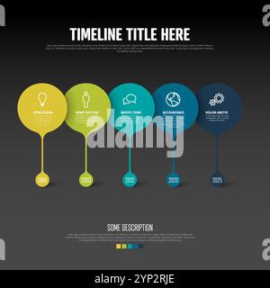 Multipurpose infographic template for company history on simple timeline made from big blue and green pointers on dark backgroud. Simple infochart tim Stock Vector