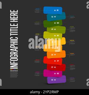 Whole year infographic template with stacked rainbow color blocks on dark background. Fresh color block for each month of the year infochart template. Stock Vector