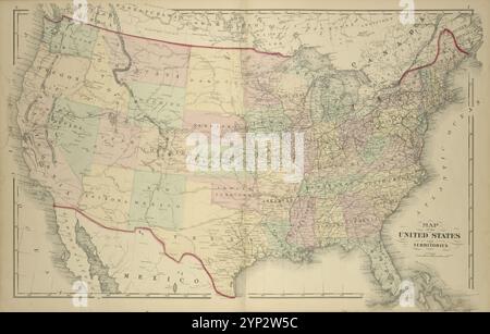 Map of the United States and Territories 1876 Stock Photo