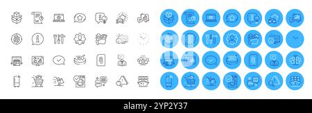 Report, Smile and Support service line icons pack. For web app. Color icon buttons. Vector Stock Vector