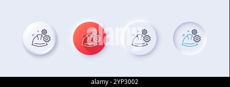 Engineering working process line icon. Engineer or architect helmet sign. Line icons. Vector Stock Vector