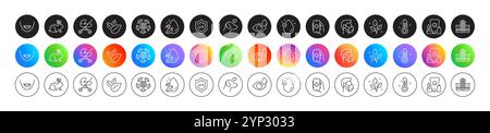 Health app, Thermometer and Baby carriage line icons. For web app, printing. Round icon buttons. Vector Stock Vector