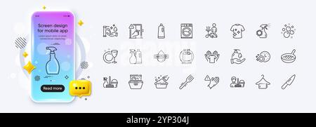 Dish plate, Washing machine and Clean t-shirt line icons for web app. Pictogram icon Vector Stock Vector
