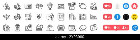 Investment graph, Graph laptop and Talk bubble line icons pack. For web app. Social media icons. Vector Stock Vector