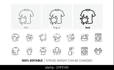 Laundry line icons. Dryer, Washing machine and dirt shirt. Linear set. Line icons. Vector Stock Vector