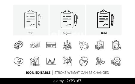 Usd currency, Euler diagram and Clipboard line icons. For web app, printing. Line icons. Vector Stock Vector