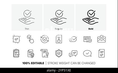 Approve line icons. Checklist, Certificate and Award medal. Linear icon set. Line icons. Vector Stock Vector