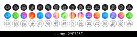 Card, Qr code and Click hand line icons. For web app, printing. Round icon buttons. Vector Stock Vector