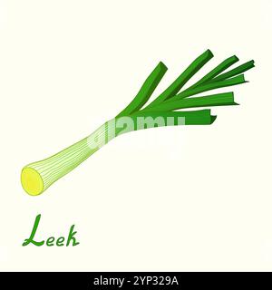 Leek vector creative vegetable illustration with inscription on a pale yellow background. Stock Vector